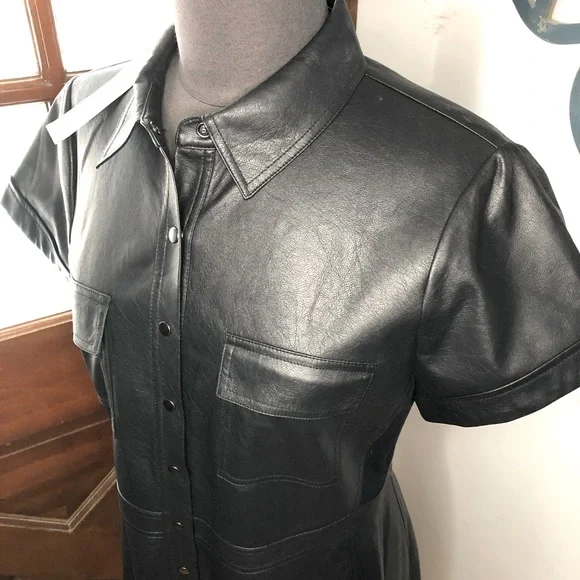 chinese dress ladies Black Faux Leather Vest Style Mini Dress Romper